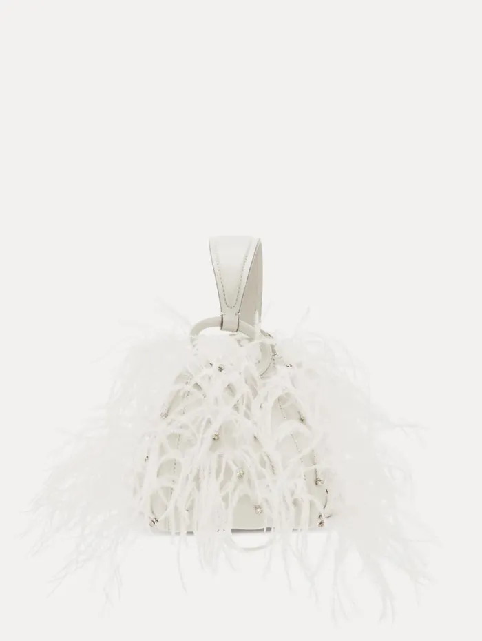 Oscar De La Renta Nano Ostrich Feather O Handle Bag Ivory Women Handbags