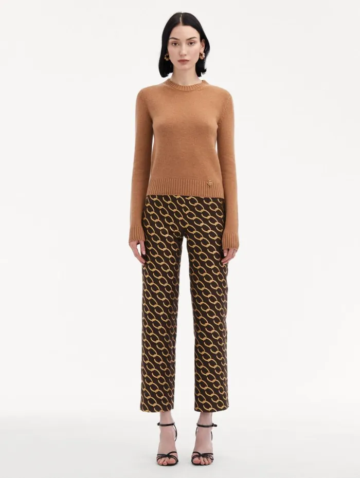 Oscar De La Renta O Flower Cashmere Pullover Camel Women Blouses and Knits Oscar De La Renta O Flower Cashmere Pullover Camel Women Blouses and Knits