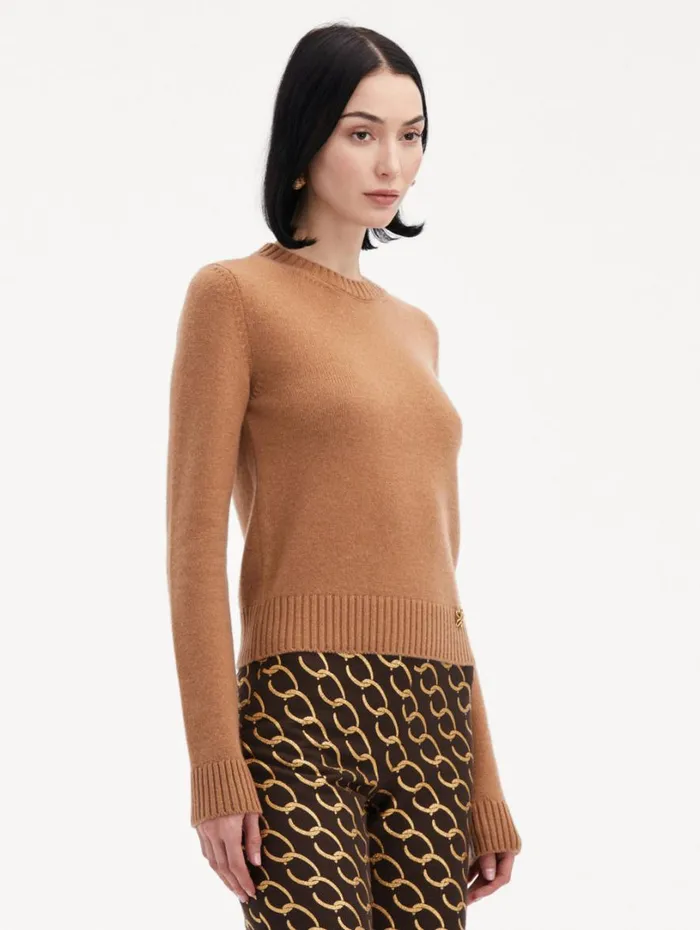 Oscar De La Renta O Flower Cashmere Pullover Camel Women Blouses and Knits Oscar De La Renta O Flower Cashmere Pullover Camel Women Blouses and Knits