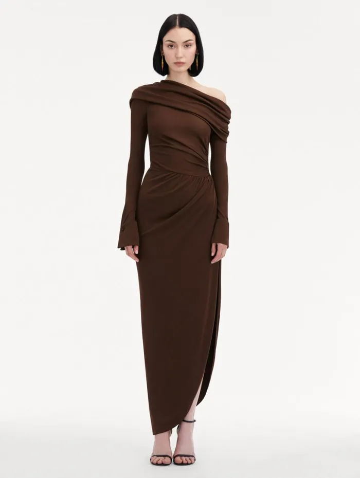 Oscar De La Renta Off Shoulder Jersey Cocktail Dress Chocolate Women Dresses Oscar De La Renta Off Shoulder Jersey Cocktail Dress Chocolate Women Dresses