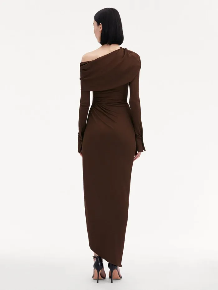 Oscar De La Renta Off Shoulder Jersey Cocktail Dress Chocolate Women Dresses Oscar De La Renta Off Shoulder Jersey Cocktail Dress Chocolate Women Dresses