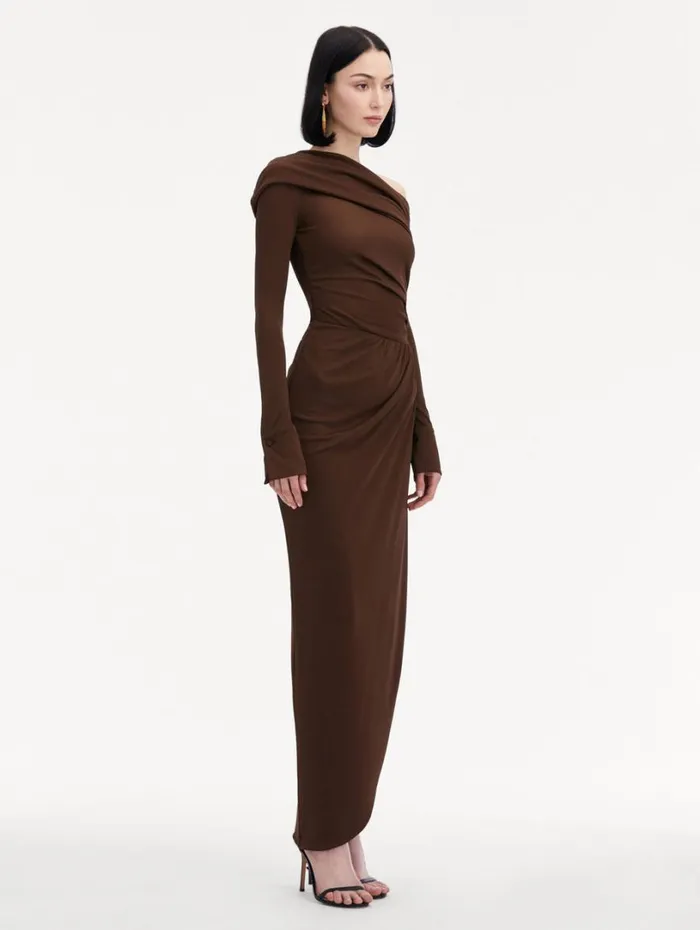 Oscar De La Renta Off Shoulder Jersey Cocktail Dress Chocolate Women Dresses Oscar De La Renta Off Shoulder Jersey Cocktail Dress Chocolate Women Dresses