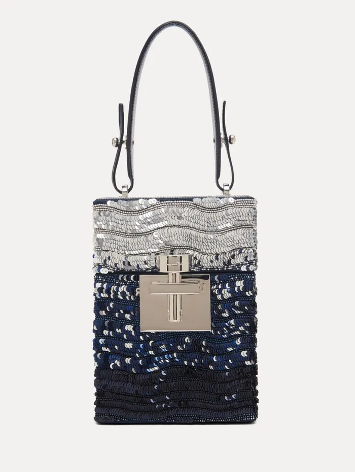 Oscar De La Renta Ombr Sequin Alibi Top Handle Bag Silver and Blue Women Handbags