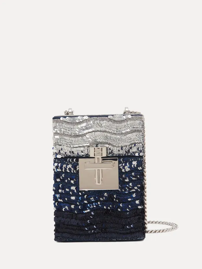 Oscar De La Renta Ombr Sequin Alibi Top Handle Bag Silver and Blue Women Handbags Oscar De La Renta Ombr Sequin Alibi Top Handle Bag Silver and Blue Women Handbags