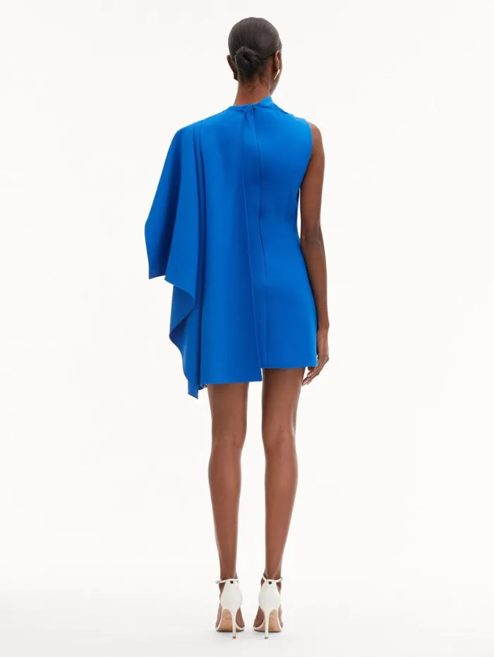 Oscar De La Renta One Shoulder Cape Dress Lapis Women Dresses