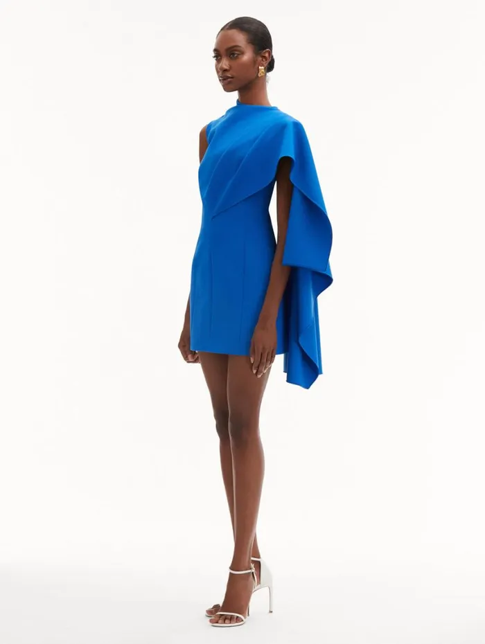 Oscar De La Renta One Shoulder Cape Dress Lapis Women Dresses