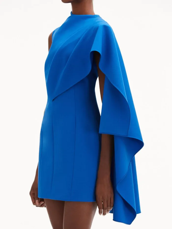 Oscar De La Renta One Shoulder Cape Dress Lapis Women Dresses
