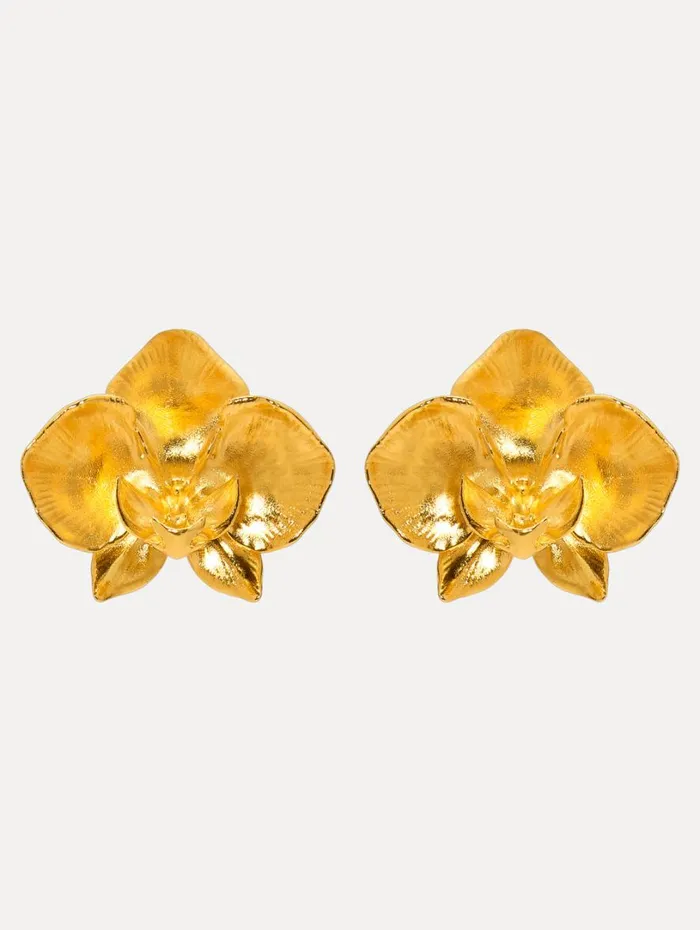 Oscar De La Renta Orchid ClipOn Earrings Gold Women Earrings