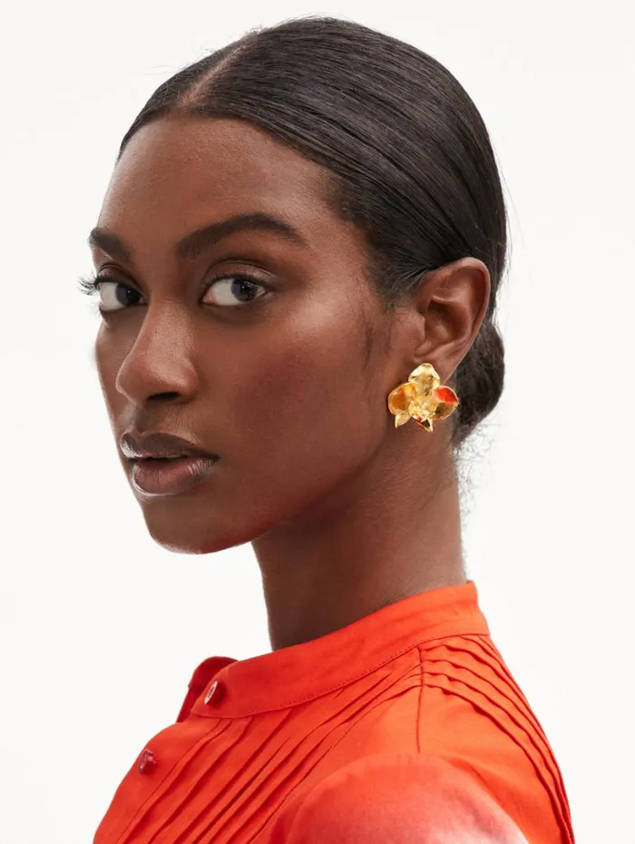 Oscar De La Renta Orchid ClipOn Earrings Gold Women Earrings Oscar De La Renta Orchid ClipOn Earrings Gold Women Earrings
