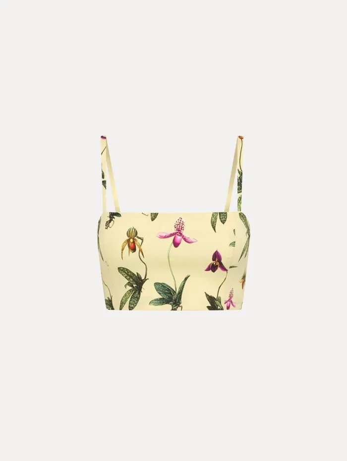 Oscar De La Renta Orchid Cotton Poplin Cropped Tank Yellow Multi Women Blouses and Knits