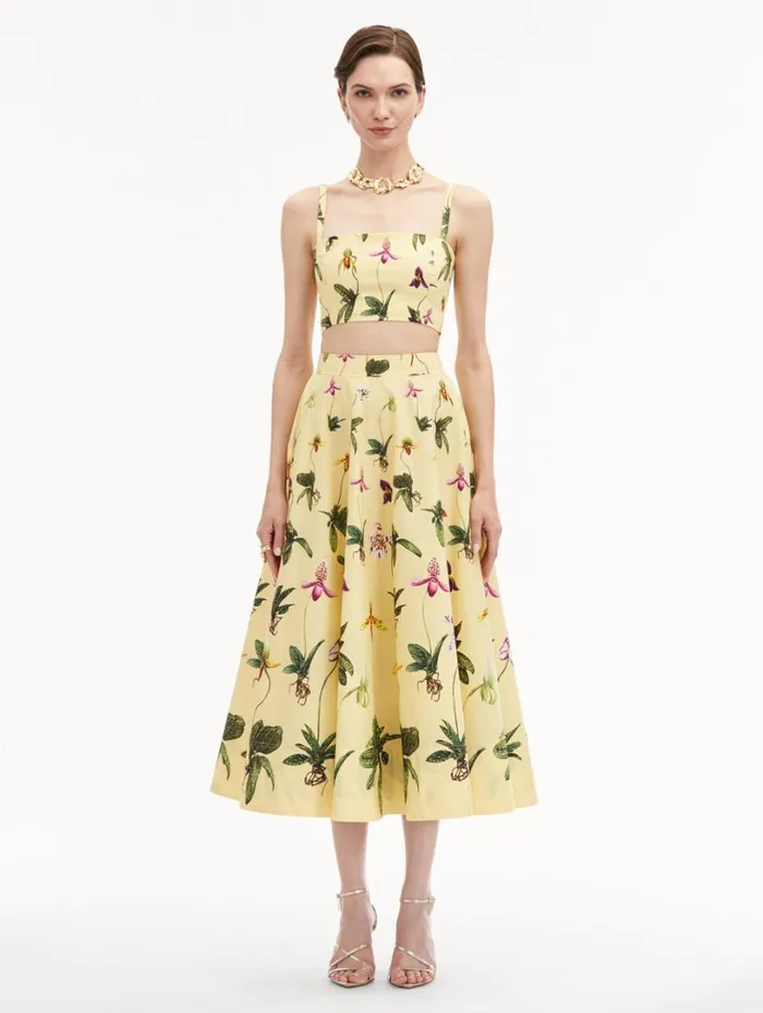 Oscar De La Renta Orchid Cotton Poplin Cropped Tank Yellow Multi Women Blouses and Knits Oscar De La Renta Orchid Cotton Poplin Cropped Tank Yellow Multi Women Blouses and Knits