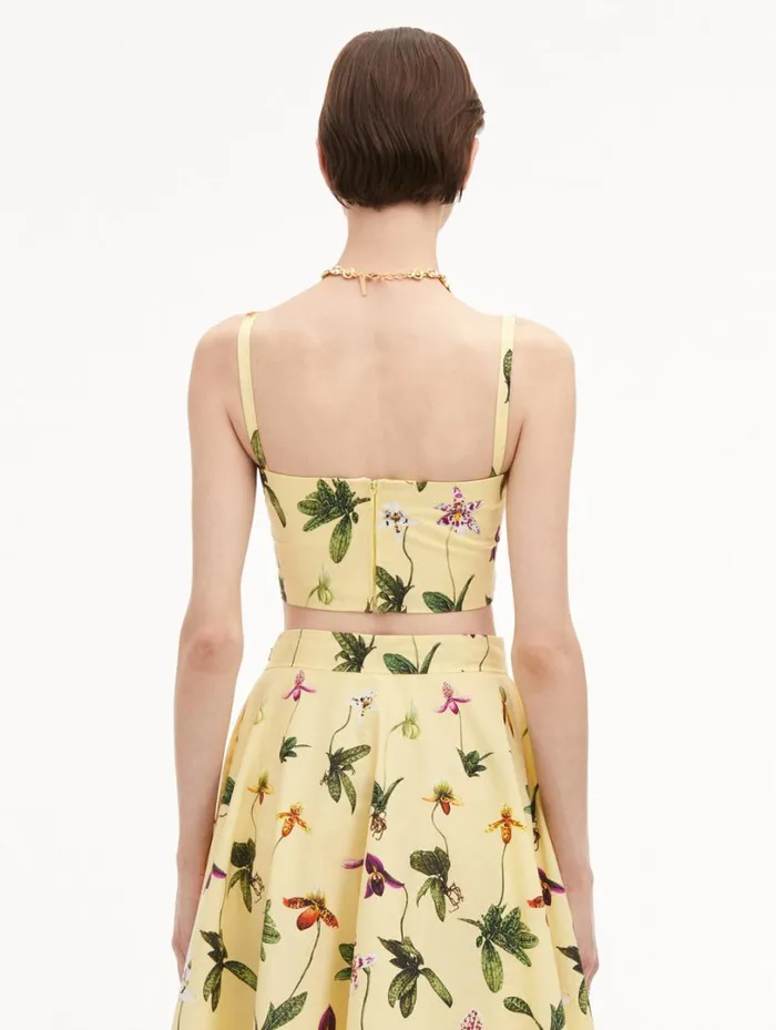 Oscar De La Renta Orchid Cotton Poplin Cropped Tank Yellow Multi Women Blouses and Knits Oscar De La Renta Orchid Cotton Poplin Cropped Tank Yellow Multi Women Blouses and Knits