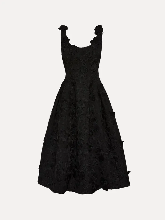 Oscar De La Renta Orchid Embroidered Guipure Dress Black Women Dresses