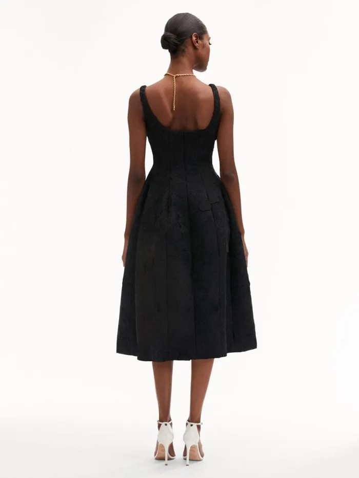 Oscar De La Renta Orchid Embroidered Guipure Dress Black Women Dresses Oscar De La Renta Orchid Embroidered Guipure Dress Black Women Dresses