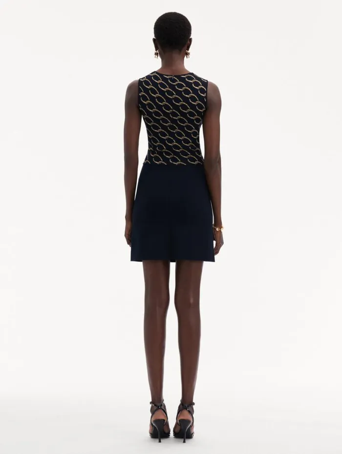 Oscar De La Renta Oscar ChainLink Knit Dress Navygold Women Dresses Oscar De La Renta Oscar ChainLink Knit Dress Navygold Women Dresses