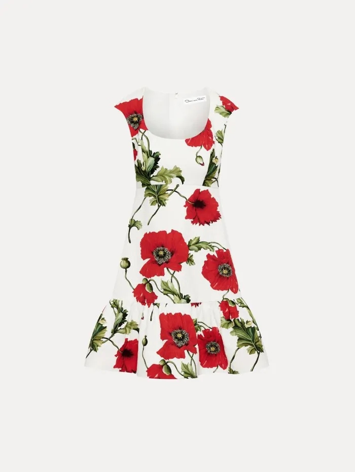 Oscar De La Renta Poppy Cotton Cloqu Dress White Red Women Dresses