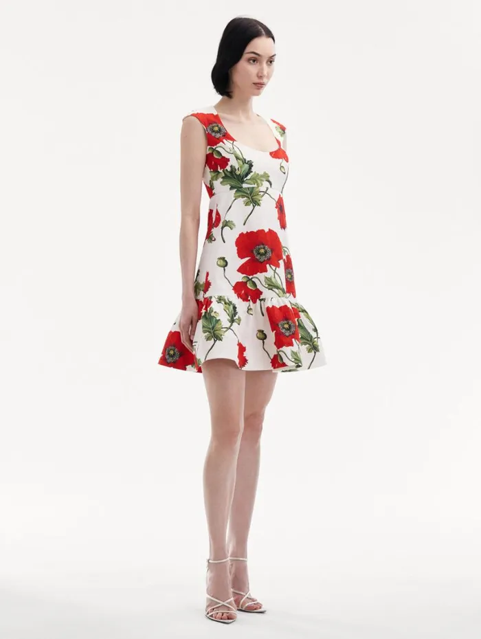 Oscar De La Renta Poppy Cotton Cloqu Dress White Red Women Dresses Oscar De La Renta Poppy Cotton Cloqu Dress White Red Women Dresses