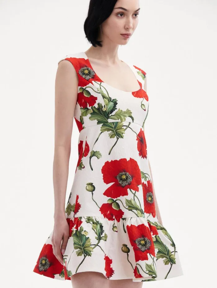 Oscar De La Renta Poppy Cotton Cloqu Dress White Red Women Dresses Oscar De La Renta Poppy Cotton Cloqu Dress White Red Women Dresses