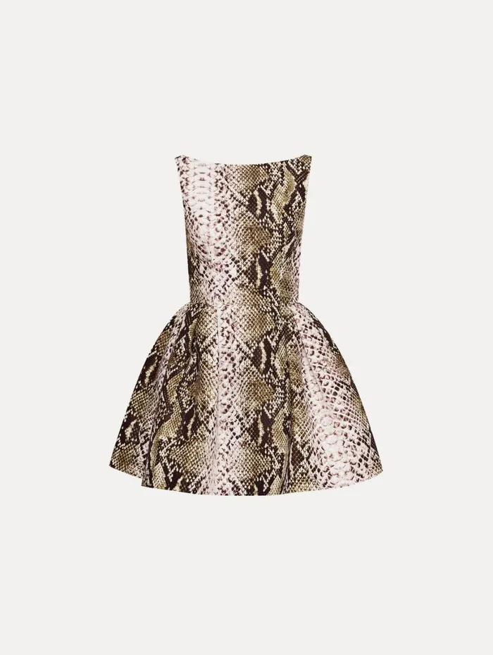 Oscar De La Renta Snake Faille Cocktail Dress Olive Women Dresses