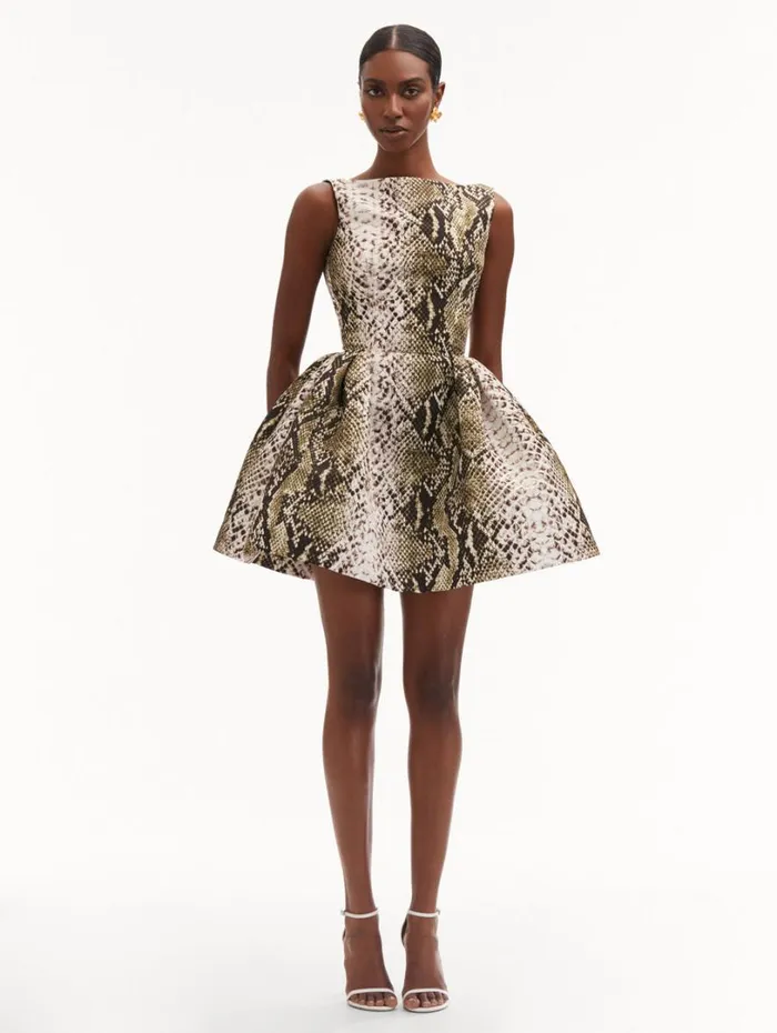 Oscar De La Renta Snake Faille Cocktail Dress Olive Women Dresses Oscar De La Renta Snake Faille Cocktail Dress Olive Women Dresses