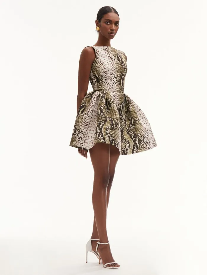 Oscar De La Renta Snake Faille Cocktail Dress Olive Women Dresses Oscar De La Renta Snake Faille Cocktail Dress Olive Women Dresses