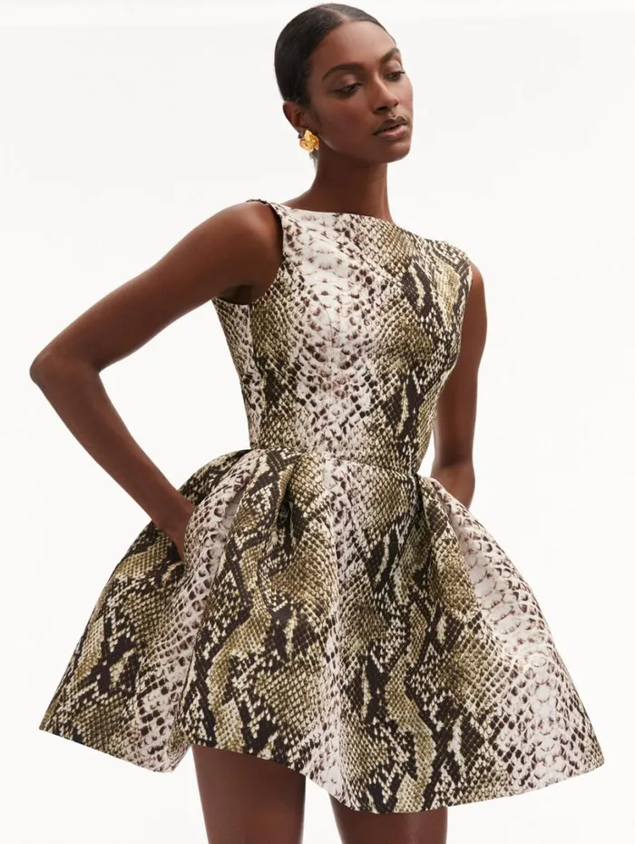 Oscar De La Renta Snake Faille Cocktail Dress Olive Women Dresses Oscar De La Renta Snake Faille Cocktail Dress Olive Women Dresses