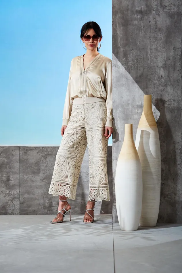 Outlet 8211 Women Bottoms Elie Tahari Lace Palazzo Pant Flour