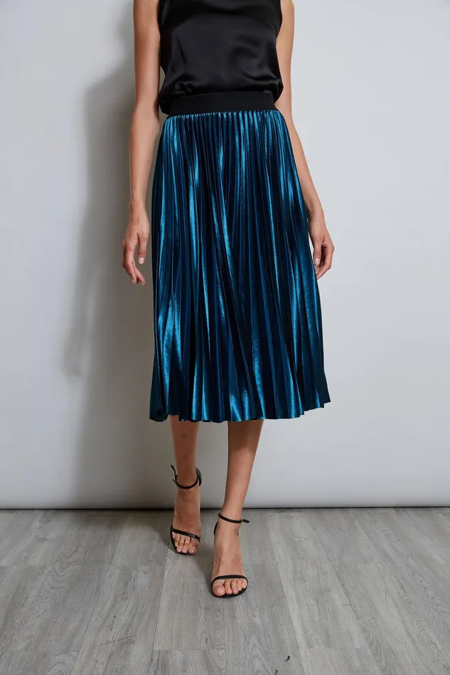 Outlet 8211 Women Bottoms Elie Tahari Pleated Velvet Midi Skirt Teal