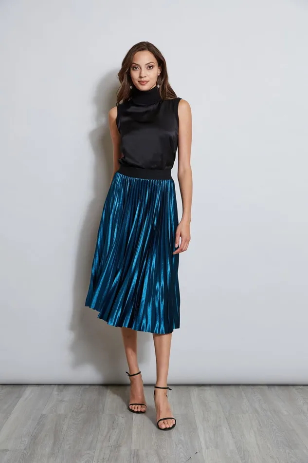 Outlet 8211 Women Bottoms Elie Tahari Pleated Velvet Midi Skirt Teal