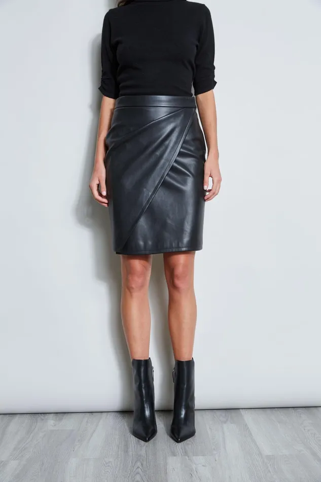 Outlet 8211 Women Bottoms Elie Tahari Vegan Leather Faux Wrap Skirt Black