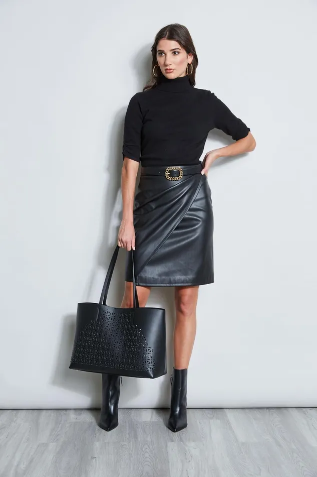 Outlet 8211 Women Bottoms Elie Tahari Vegan Leather Faux Wrap Skirt Black