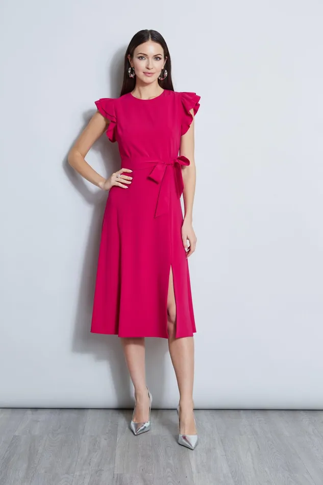 Outlet 8211 Women Dresses and Jumpsuits Elie Tahari Flutter Sleeve Midi Dress Cyclamen