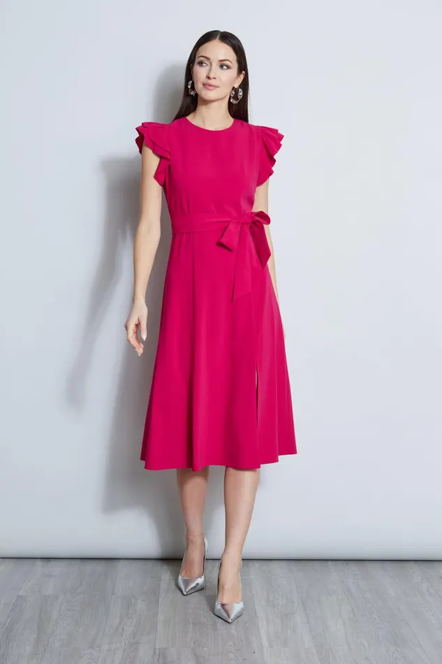 Outlet 8211 Women Dresses and Jumpsuits Elie Tahari Flutter Sleeve Midi Dress Cyclamen