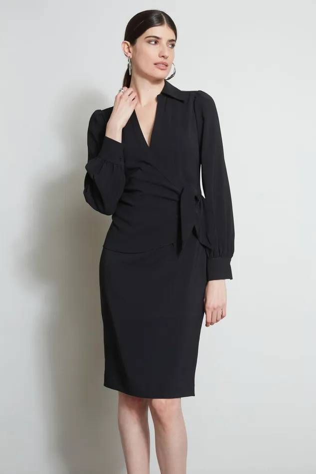 Outlet 8211 Women Dresses and Jumpsuits Elie Tahari Mock Wrap Tie Dress Black