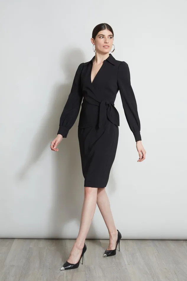 Outlet 8211 Women Dresses and Jumpsuits Elie Tahari Mock Wrap Tie Dress Black