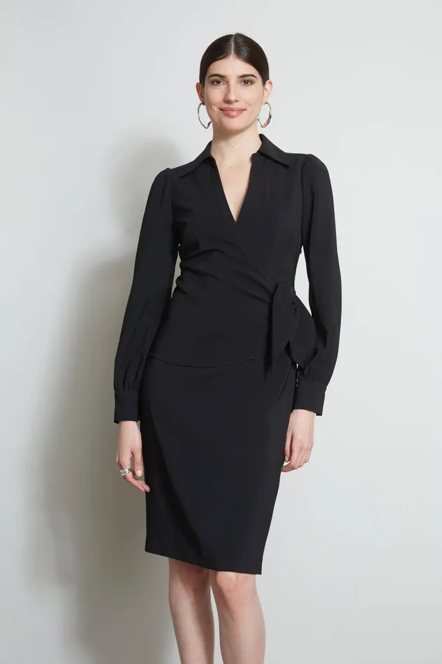 Outlet 8211 Women Dresses and Jumpsuits Elie Tahari Mock Wrap Tie Dress Black