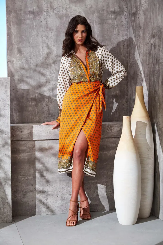Outlet 8211 Women Dresses and Jumpsuits Elie Tahari Paisley Scarf Print Shirtdress Sun Paisley Print