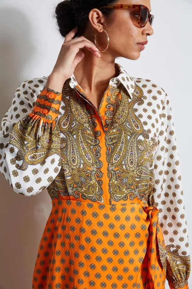 Outlet 8211 Women Dresses and Jumpsuits Elie Tahari Paisley Scarf Print Shirtdress Sun Paisley Print