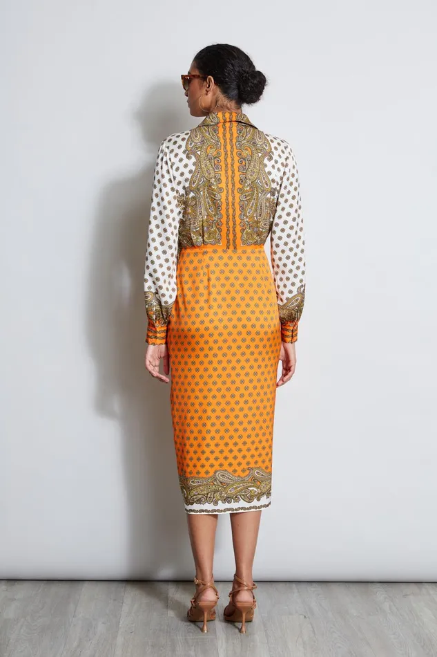 Outlet 8211 Women Dresses and Jumpsuits Elie Tahari Paisley Scarf Print Shirtdress Sun Paisley Print