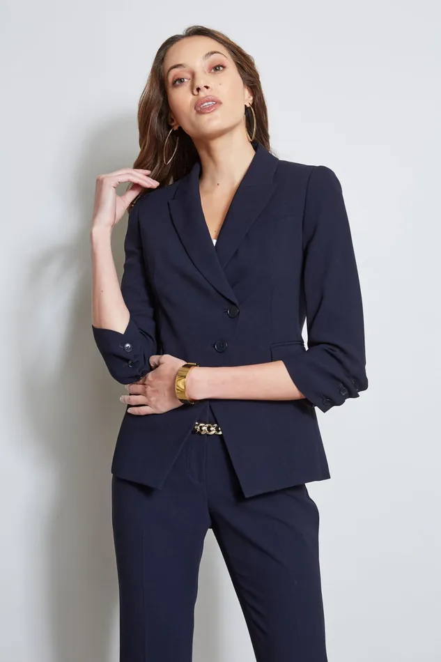 Outlet 8211 Women Jackets and Blazers Elie Tahari 3 Button Ruched Sleeve Blazer Stargazer