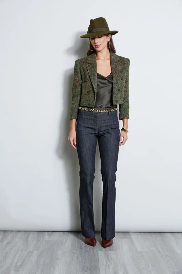 Outlet 8211 Women Jackets and Blazers Elie Tahari Boucle Tweed Cropped Jacket Olive Multi