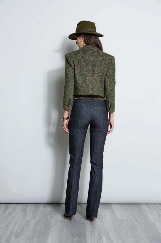 Outlet 8211 Women Jackets and Blazers Elie Tahari Boucle Tweed Cropped Jacket Olive Multi