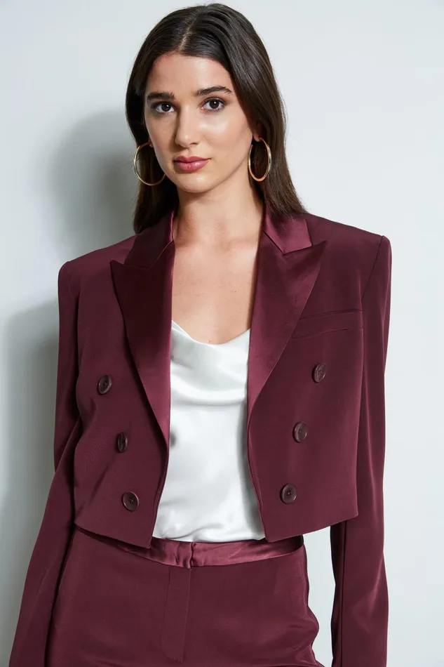 Outlet 8211 Women Jackets and Blazers Elie Tahari Cropped Tuxedo Jacket Cordovan