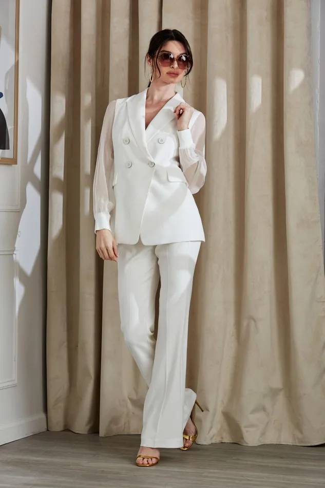 Outlet 8211 Women Jackets and Blazers Elie Tahari Double Breasted Chiffon Sleeve Blazer Foam