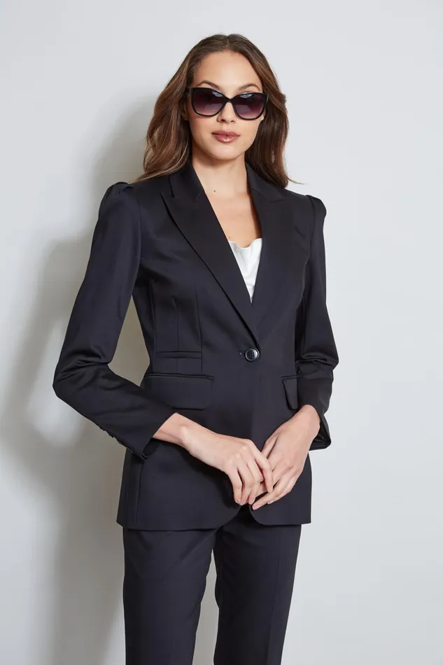 Outlet 8211 Women Jackets and Blazers Elie Tahari Pleat Shoulder Cotton Blazer Black