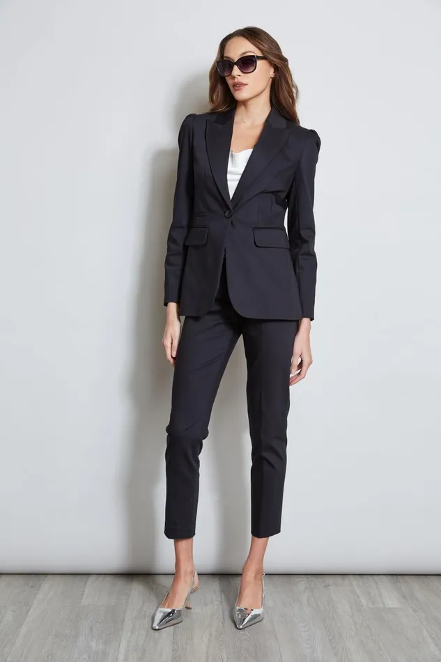 Outlet 8211 Women Jackets and Blazers Elie Tahari Pleat Shoulder Cotton Blazer Black