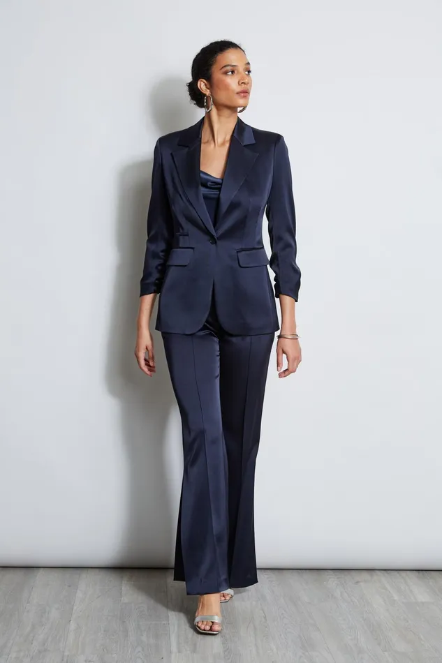 Outlet 8211 Women Jackets and Blazers Elie Tahari Satin Ruched Sleeve Blazer Stargazer