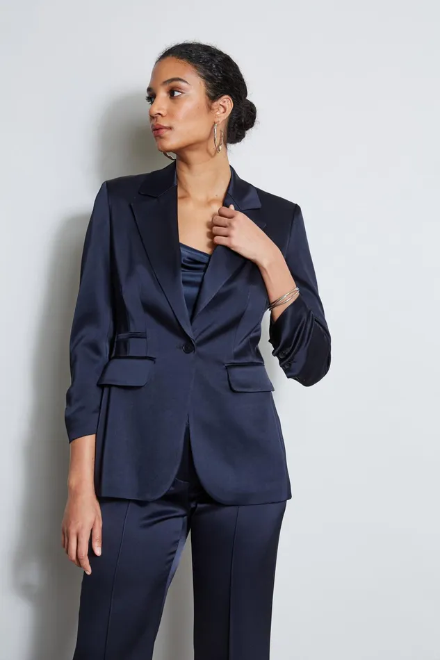 Outlet 8211 Women Jackets and Blazers Elie Tahari Satin Ruched Sleeve Blazer Stargazer