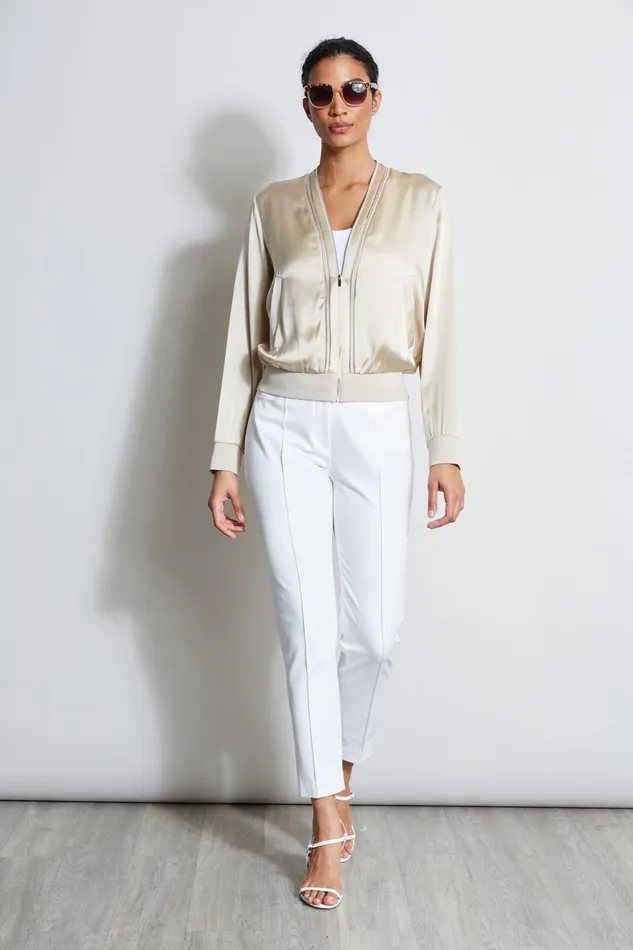 Outlet 8211 Women Jackets and Blazers Elie Tahari Silk Satin Bomber Jacket Driftwood