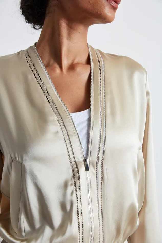 Outlet 8211 Women Jackets and Blazers Elie Tahari Silk Satin Bomber Jacket Driftwood